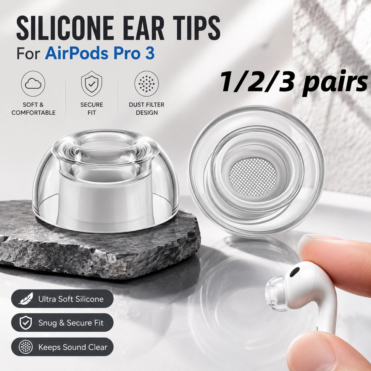 1/2/3Pairs Clear Liquid Silico - Silicone Ear Tip Replacement review and price